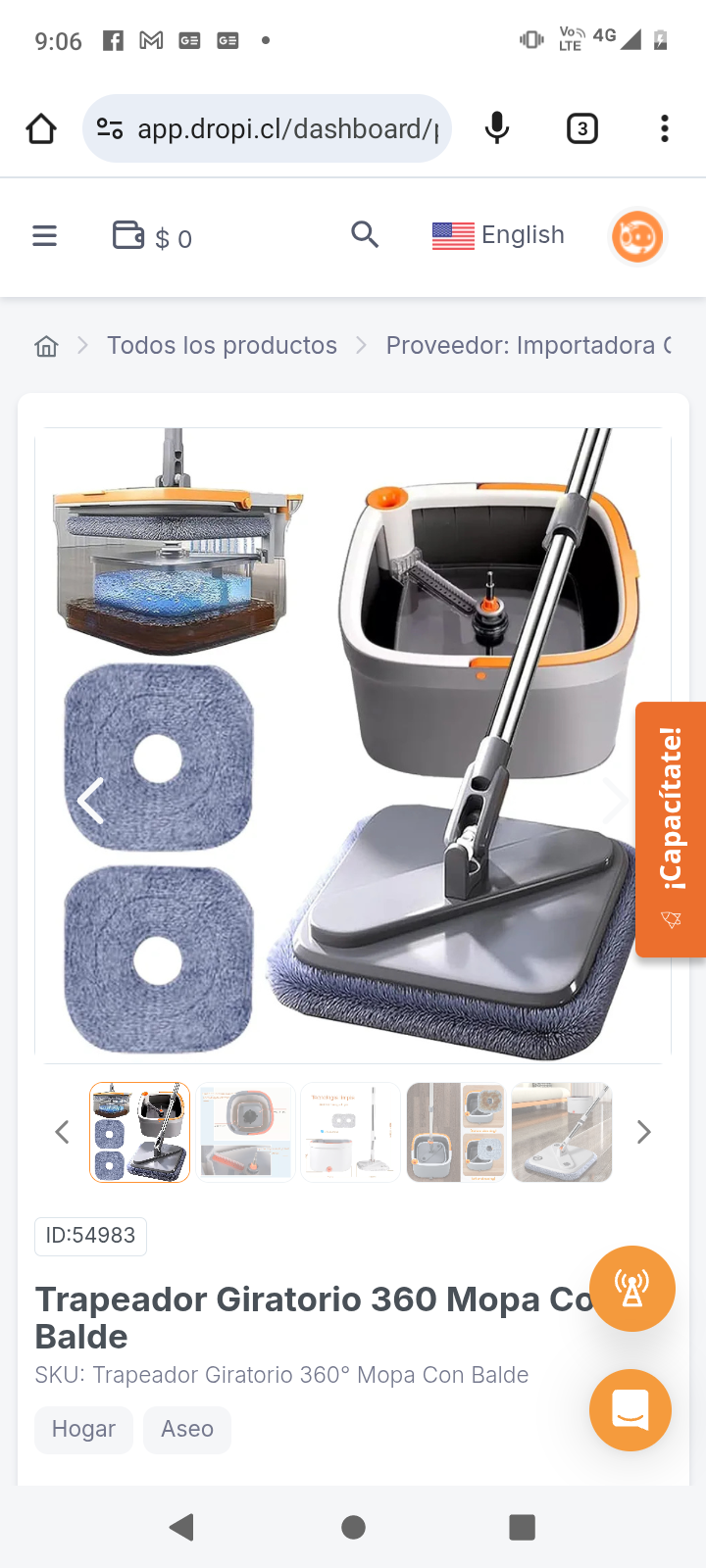 Trapeador Giratorio 360 Mopa Con