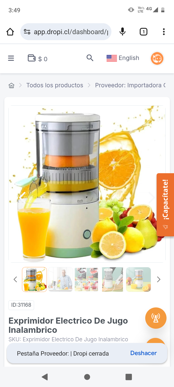 Exprimidor Electrico De Jugo Inalambrico