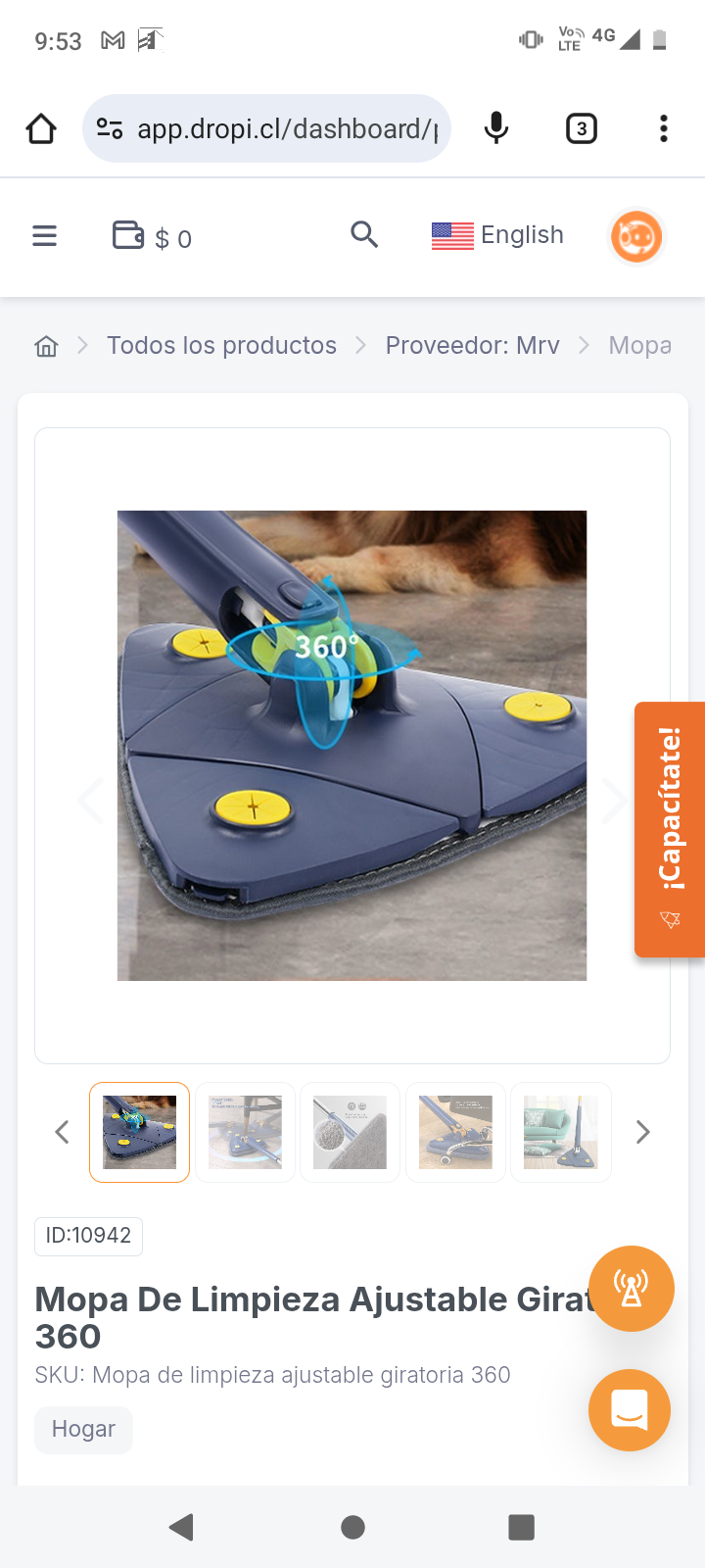 Mopa De Limpieza Ajustable Giratoria 360