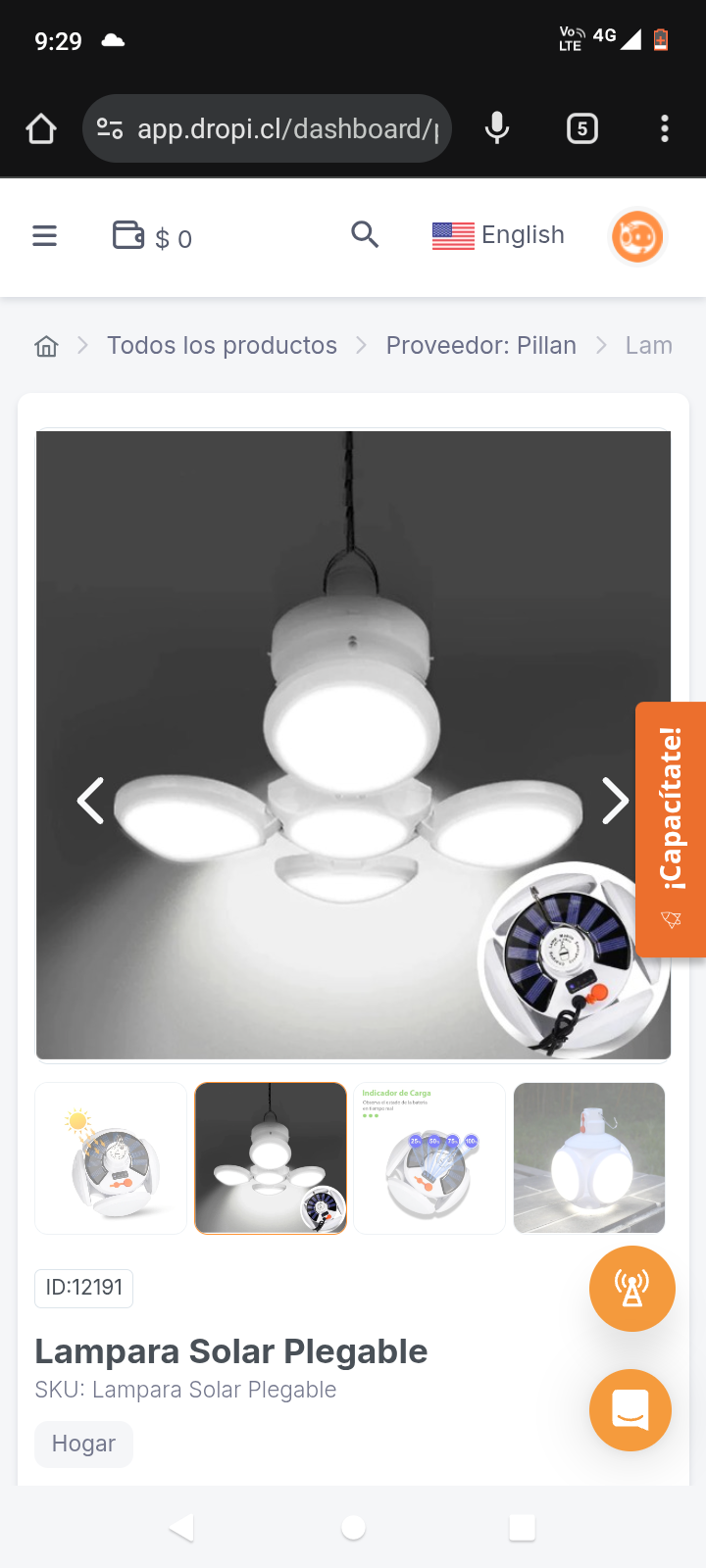 Lampara Solar Plegable