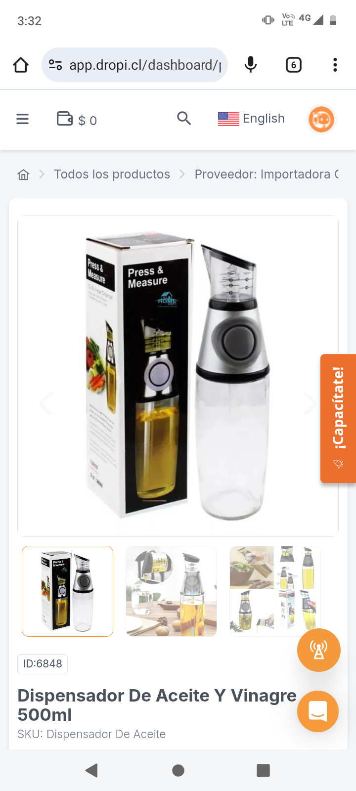 Dispensador De Aceite Y Vinagre 500ml