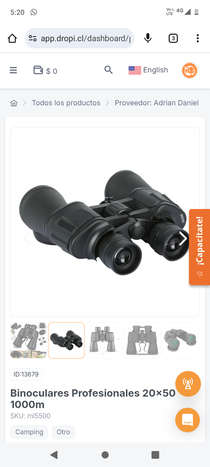 Binoculares Profesionales 20x50 1000m
