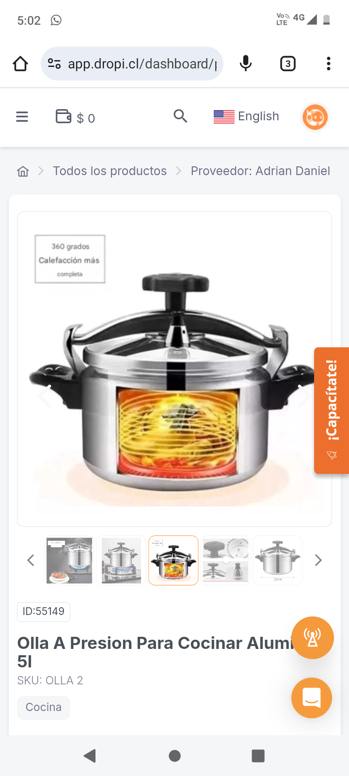 Olla A Presion Para Cocinar Aluminio 5l