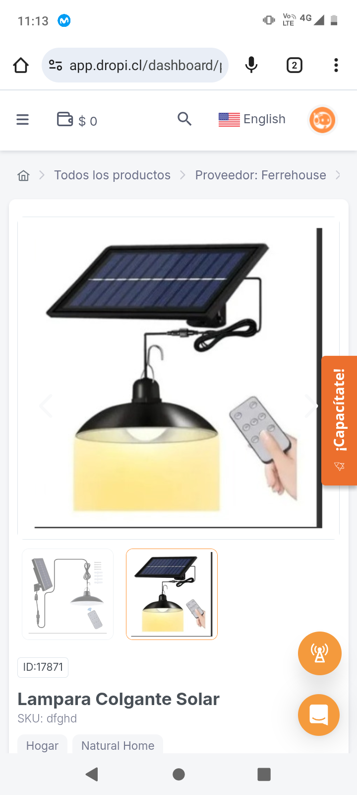 Lampara Colgante Solar
