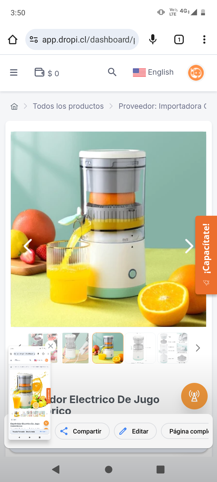 Exprimidor Electrico De Jugo Inalambrico