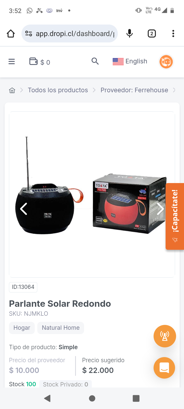 Parlante Solar Redondo