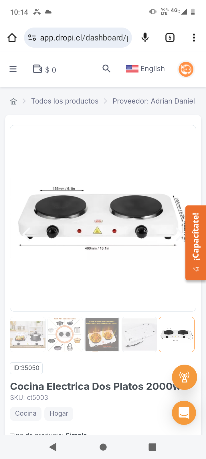 Cocina Electrica Dos Platos 2000w