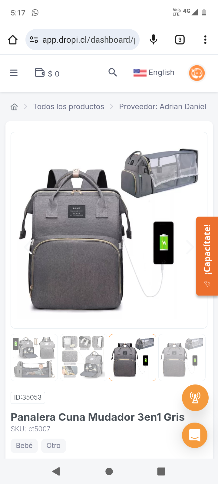 Panalera Cuna Mudador 3en1 Gris