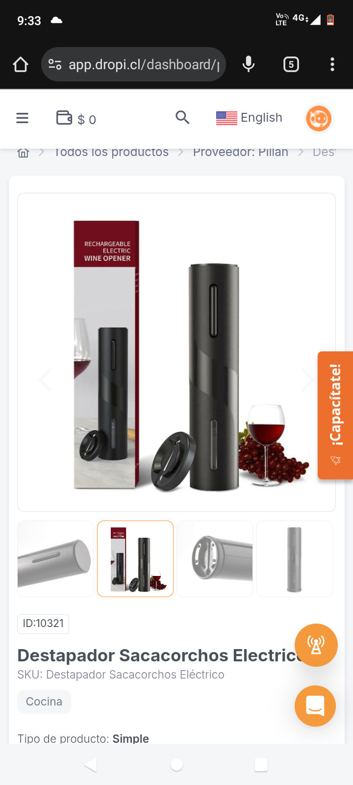 Destapador Sacacorchos Electrico