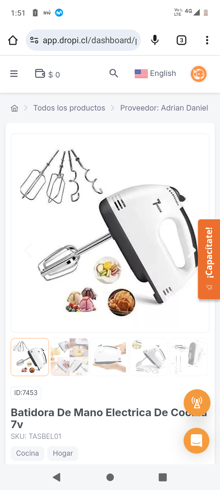 Batidora De Mano Electrica De Cocina 7v