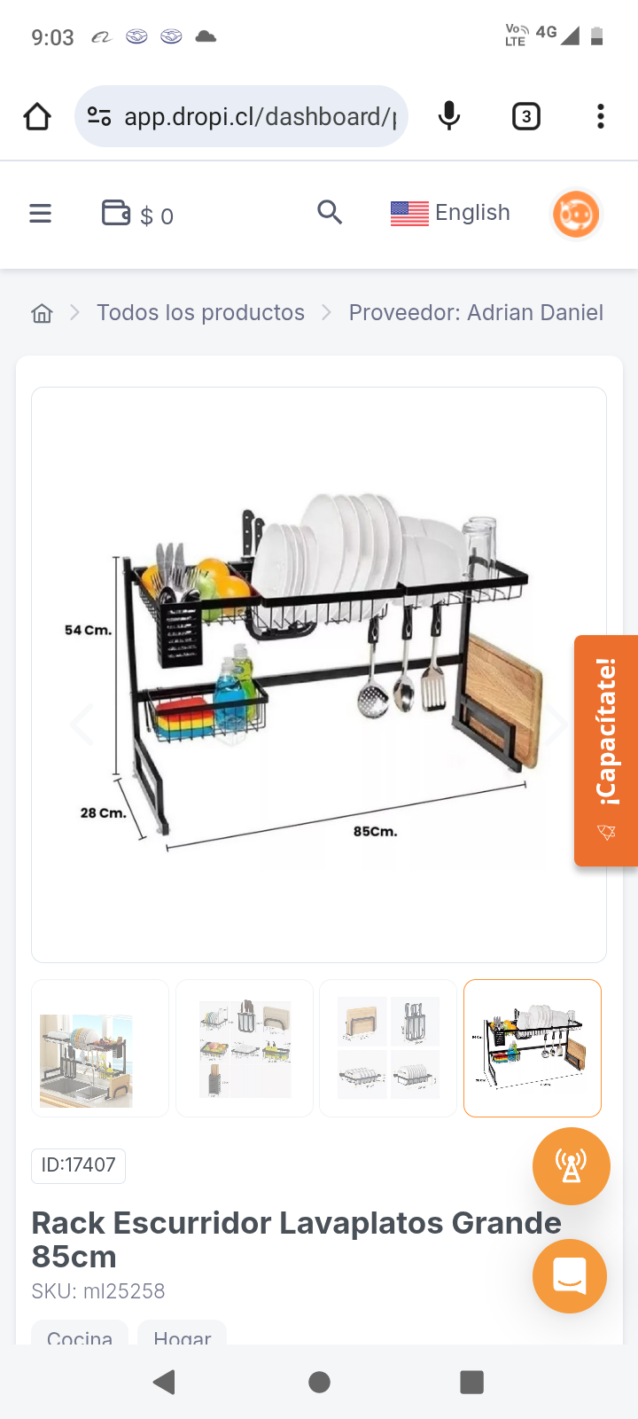 Rack Escurridor Lavaplatos Grande 85cm