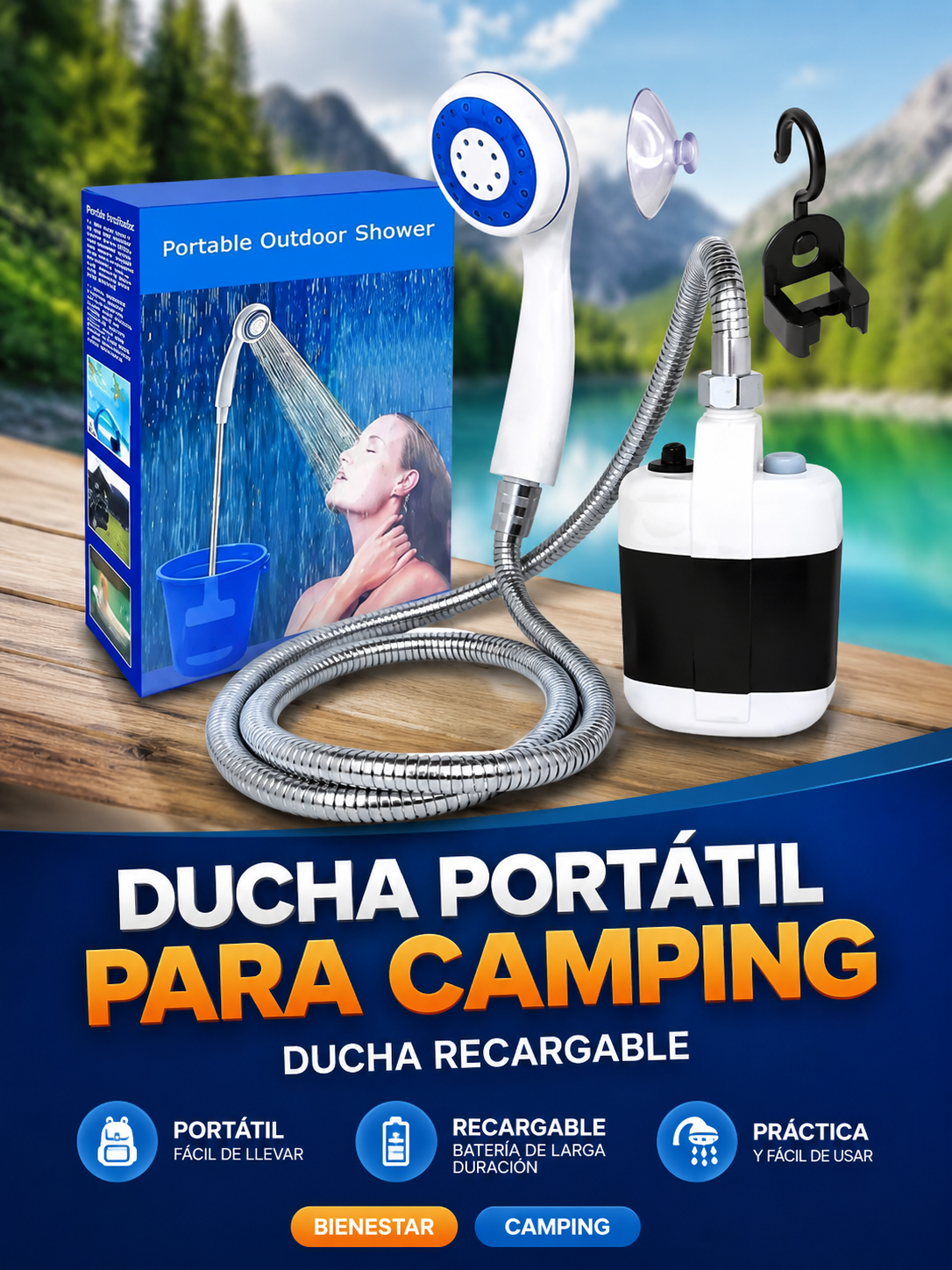 Ducha Portátil Recargable para Camping