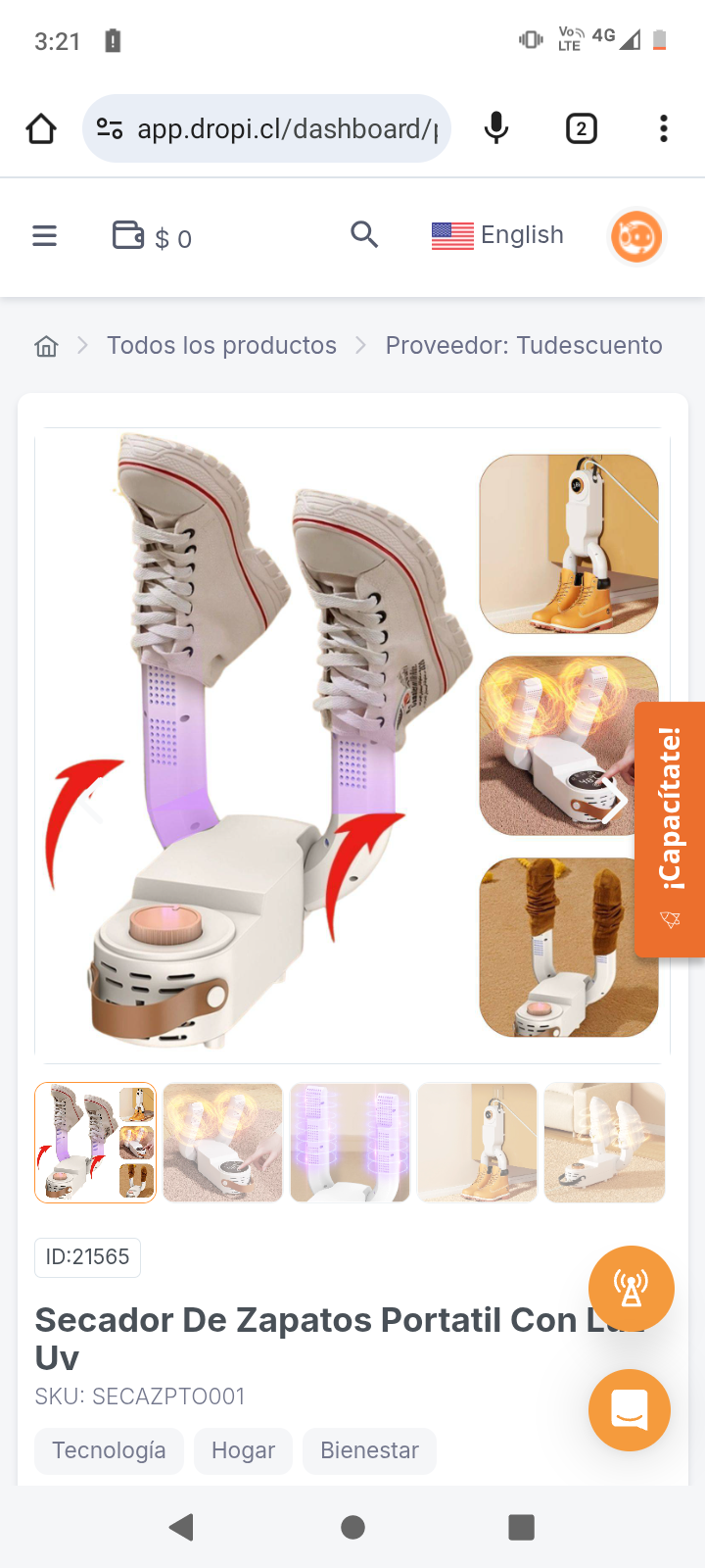 Secador De Zapatos Portatil Con Luz Uv