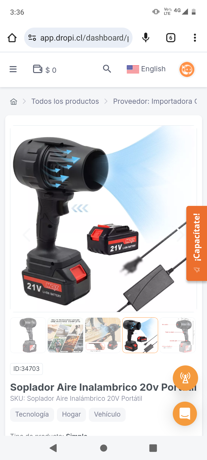Soplador Aire Inalambrico 20v Portatil