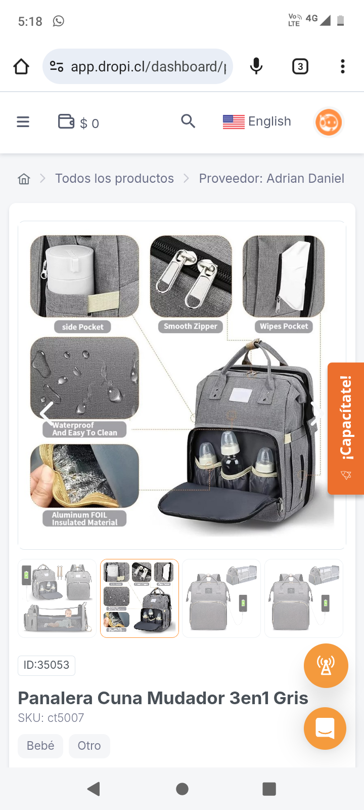 Panalera Cuna Mudador 3en1 Gris