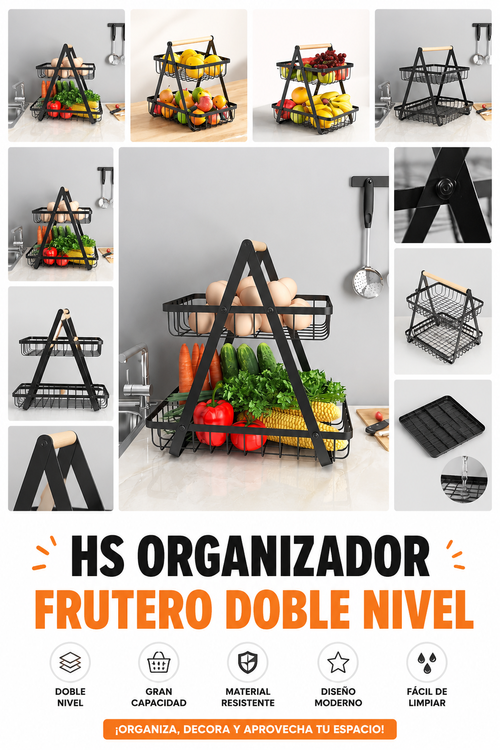 Organizador frutero doble nivel