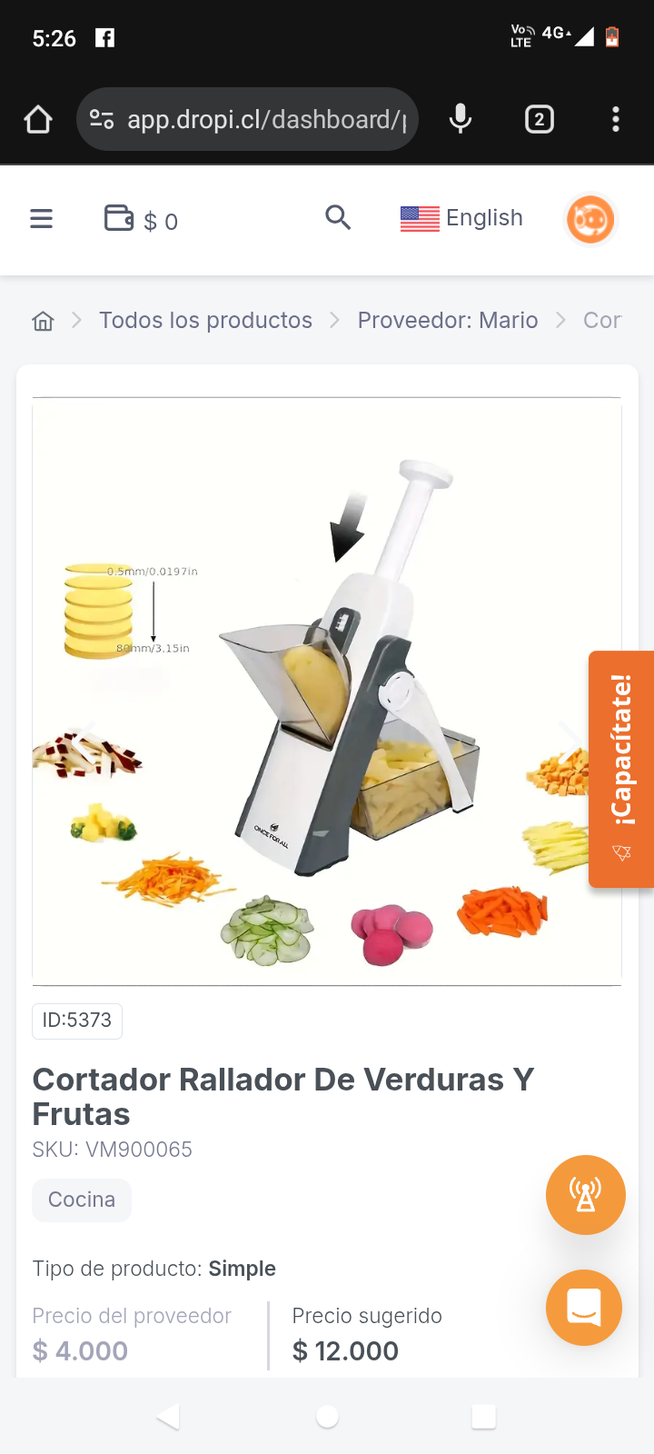 Cortador Rallador De Verduras Y Frutas