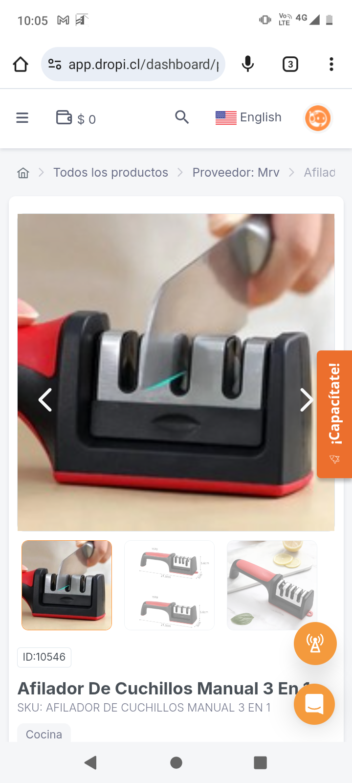 Afilador De Cuchillos Manual 3 En 1