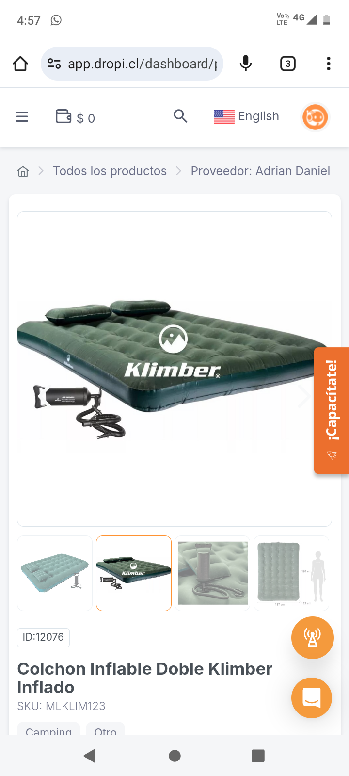 Colchon Inflable Doble Klimber Inflado