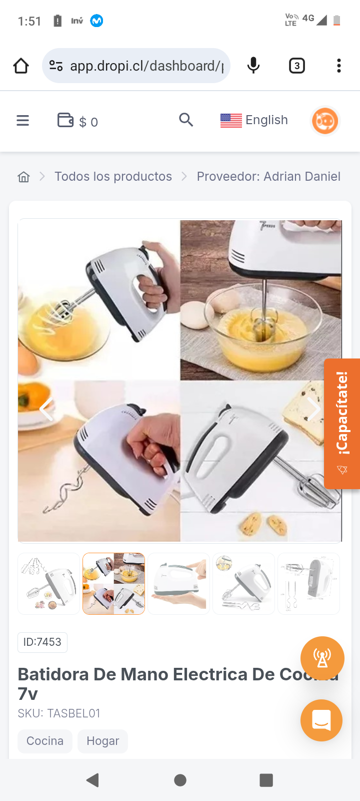 Batidora De Mano Electrica De Cocina 7v