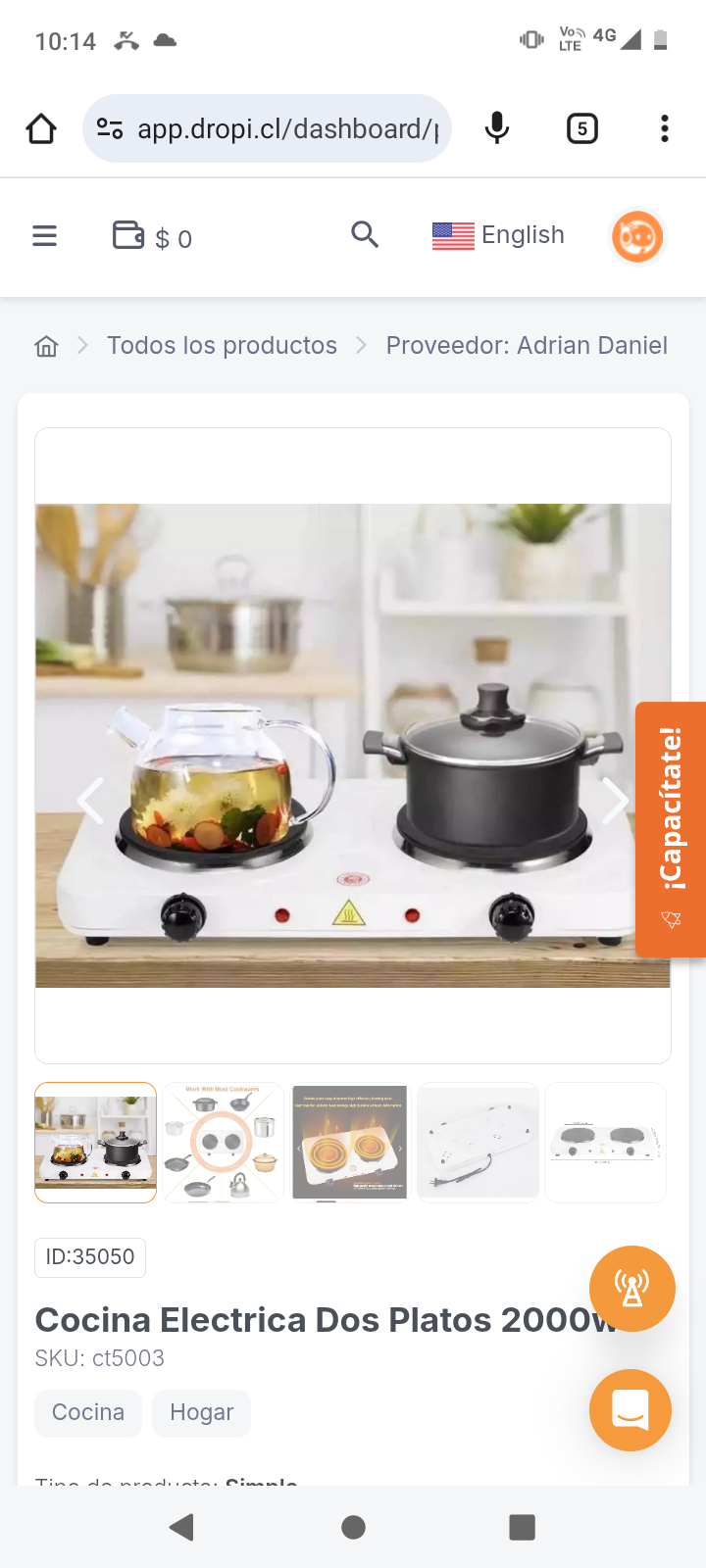 Cocina Electrica Dos Platos 2000w