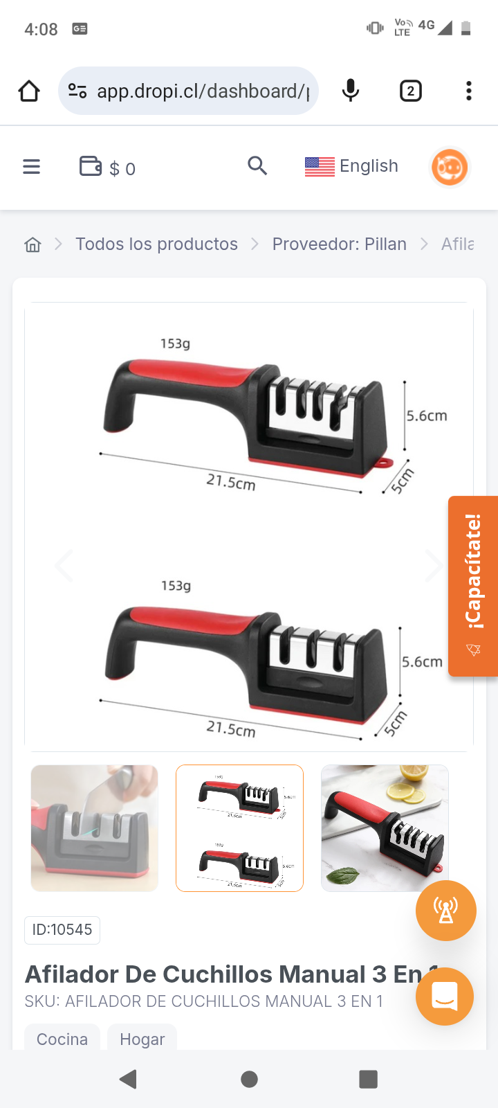 Afilador De Cuchillos Manual 3 En 1