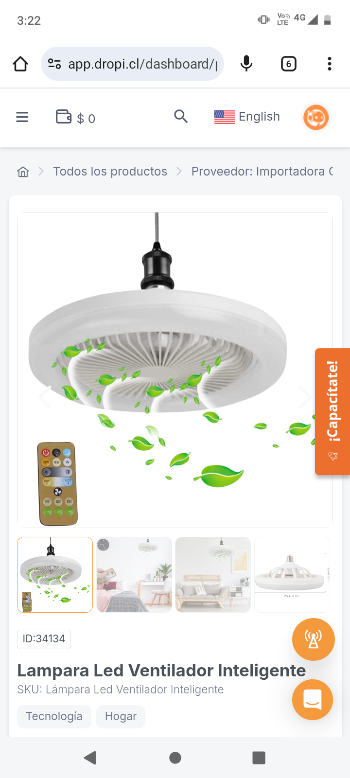 Lampara Led Ventilador Inteligente