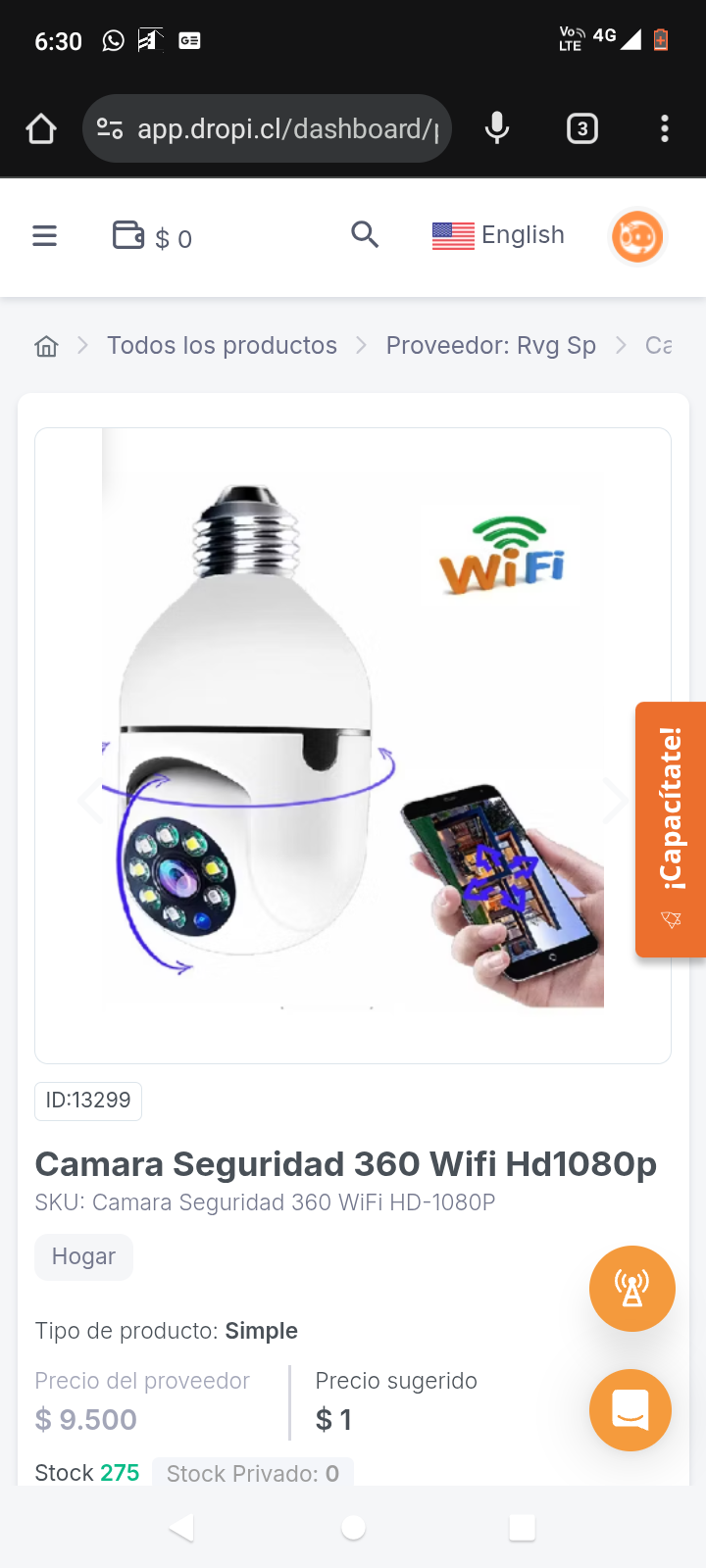 Camara Seguridad 360 Wifi Hd1080p