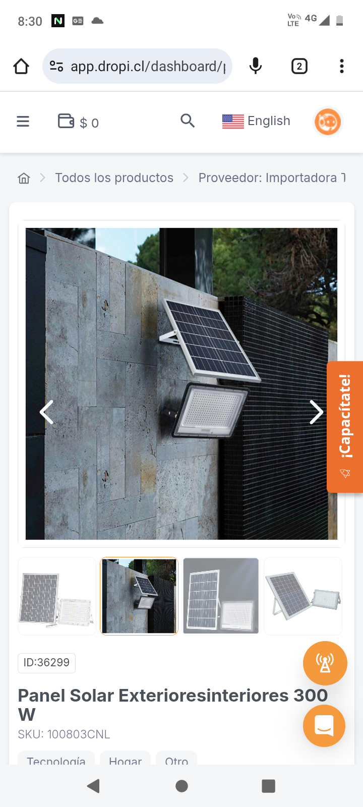 Panel Solar Exterioresinteriores 300 W