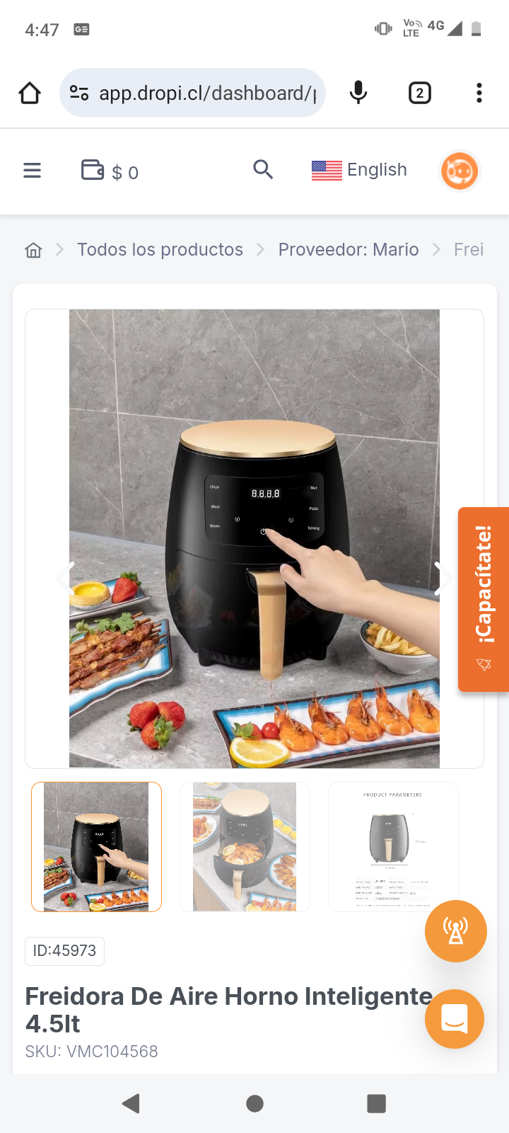 Freidora De Aire Horno Inteligente 4.5lt