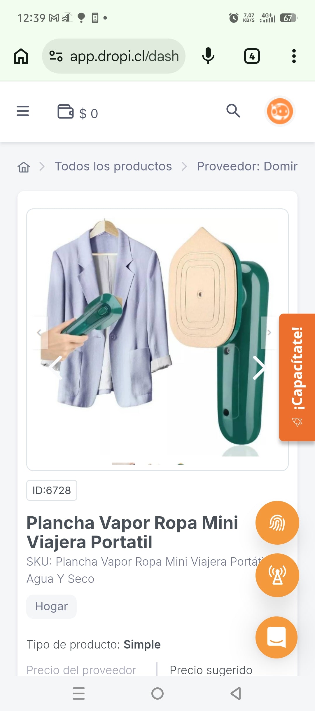 Plancha Vapor Ropa Mini Viajera Portatil
