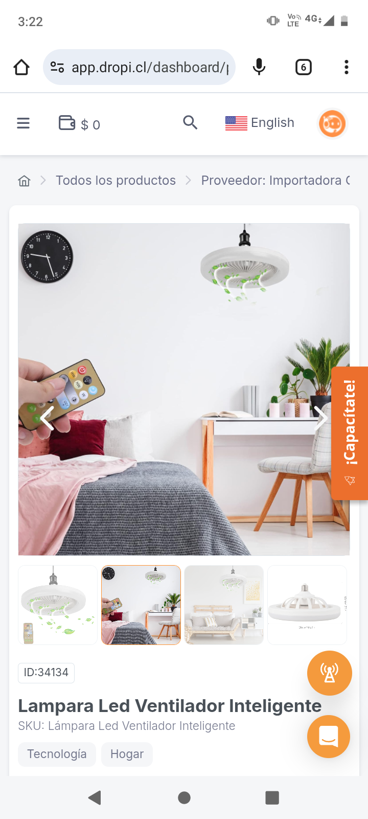 Lampara Led Ventilador Inteligente