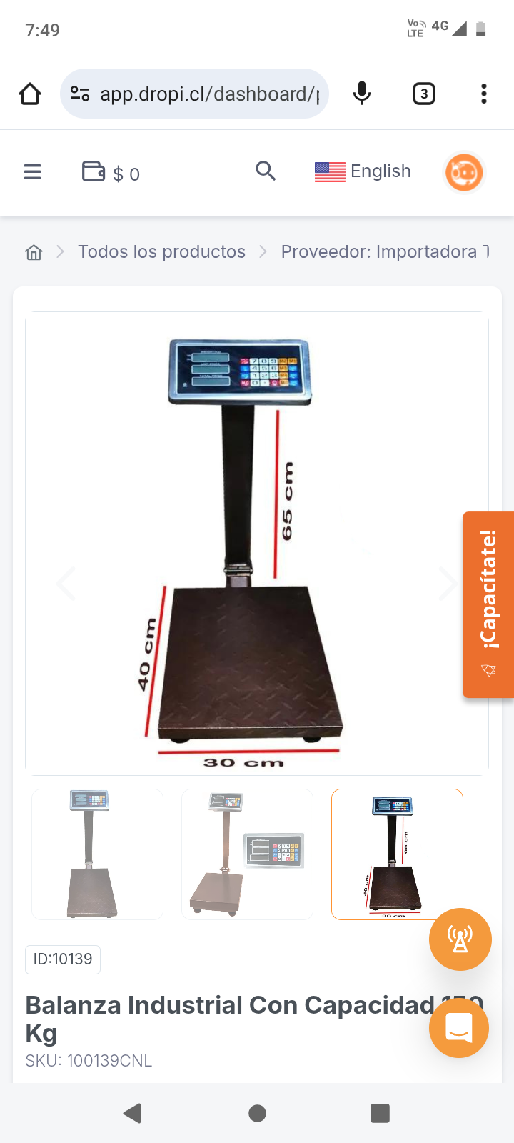 Balanza Industrial Con Capacidad 150 Kg