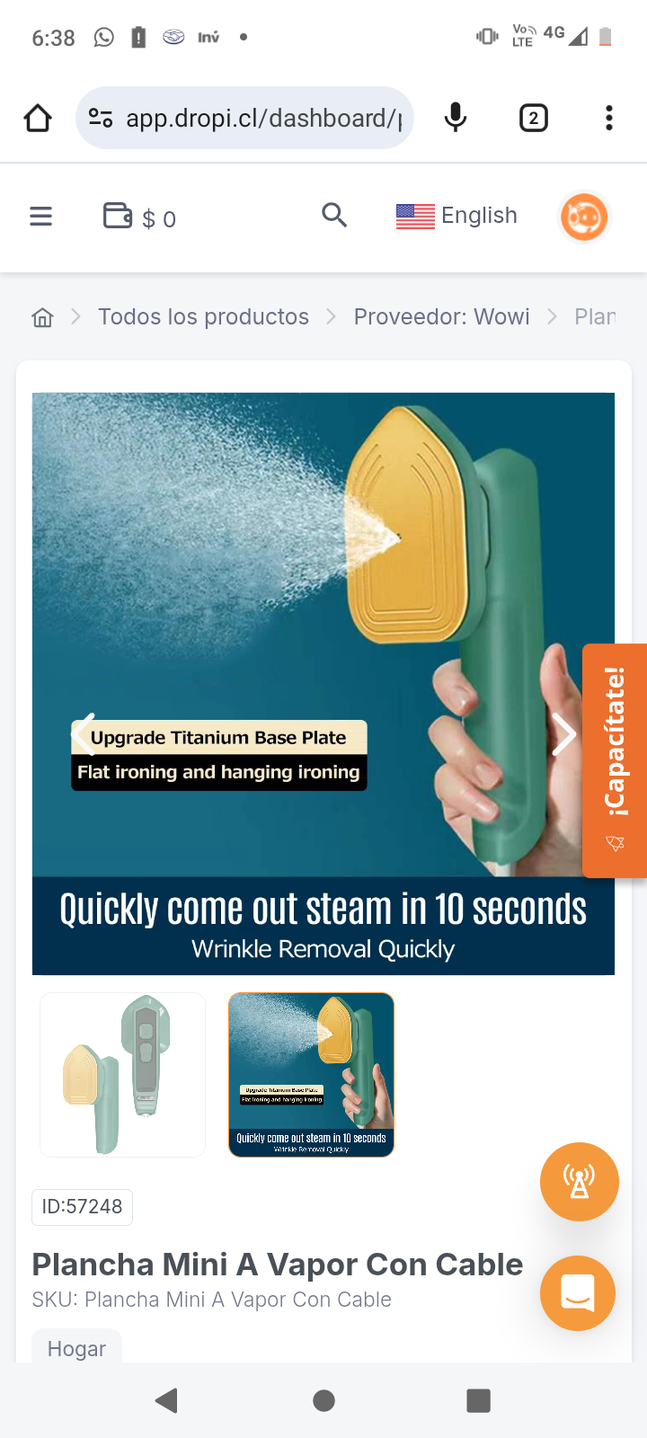 Plancha Mini A Vapor Con Cable