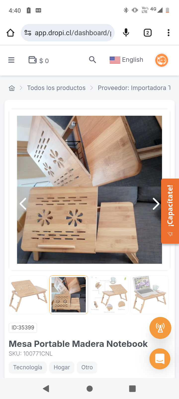 Mesa Portable Madera Notebook