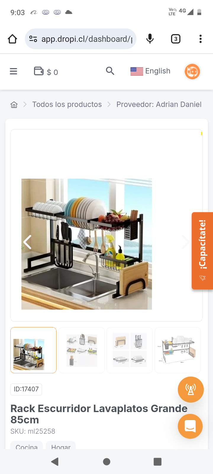 Rack Escurridor Lavaplatos Grande 85cm