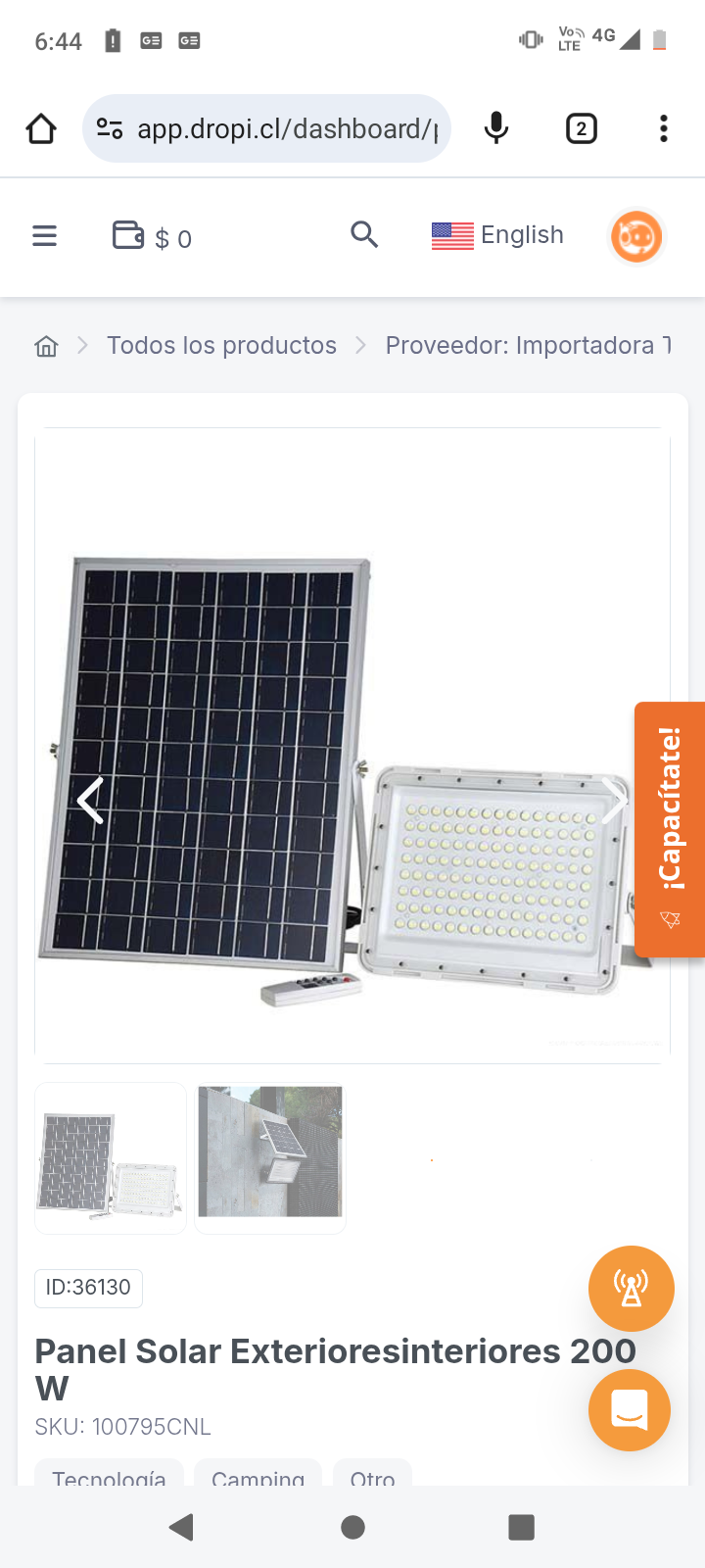 Panel Solar Exterioresinteriores 200 W