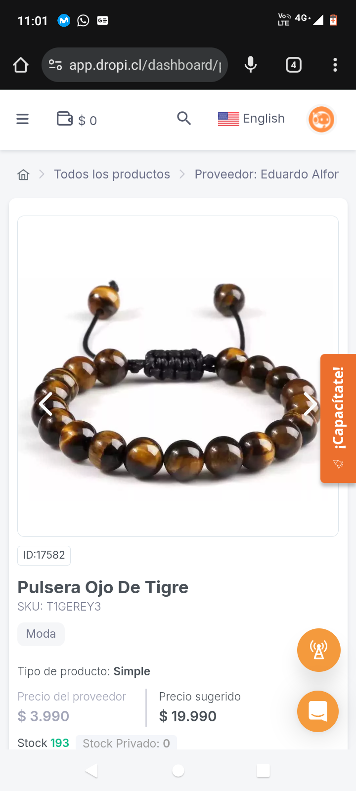 Pulsera Ojo De Tigre