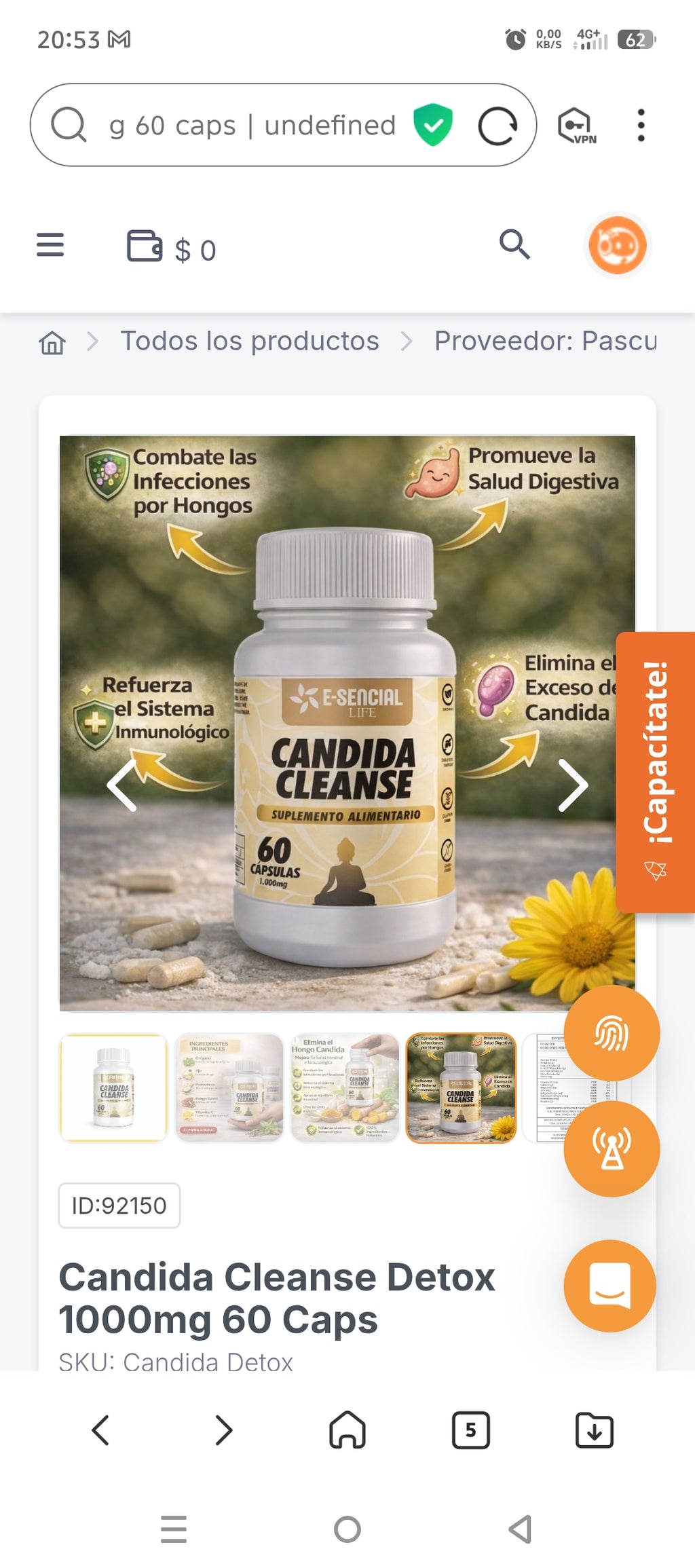 Candida Cleanse Detox 1000mg 60 Caps