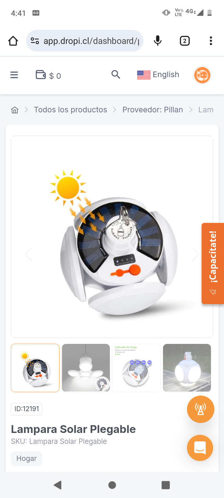 Lampara Solar Plegable