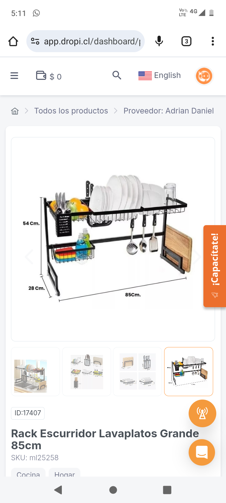 Rack Escurridor Lavaplatos Grande 85cm