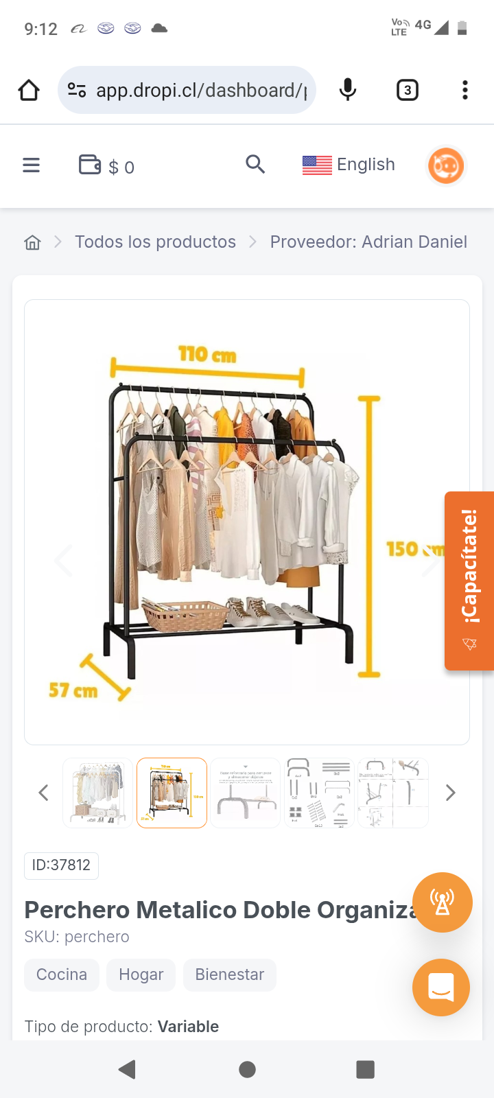 Perchero Metalico Doble Organizador