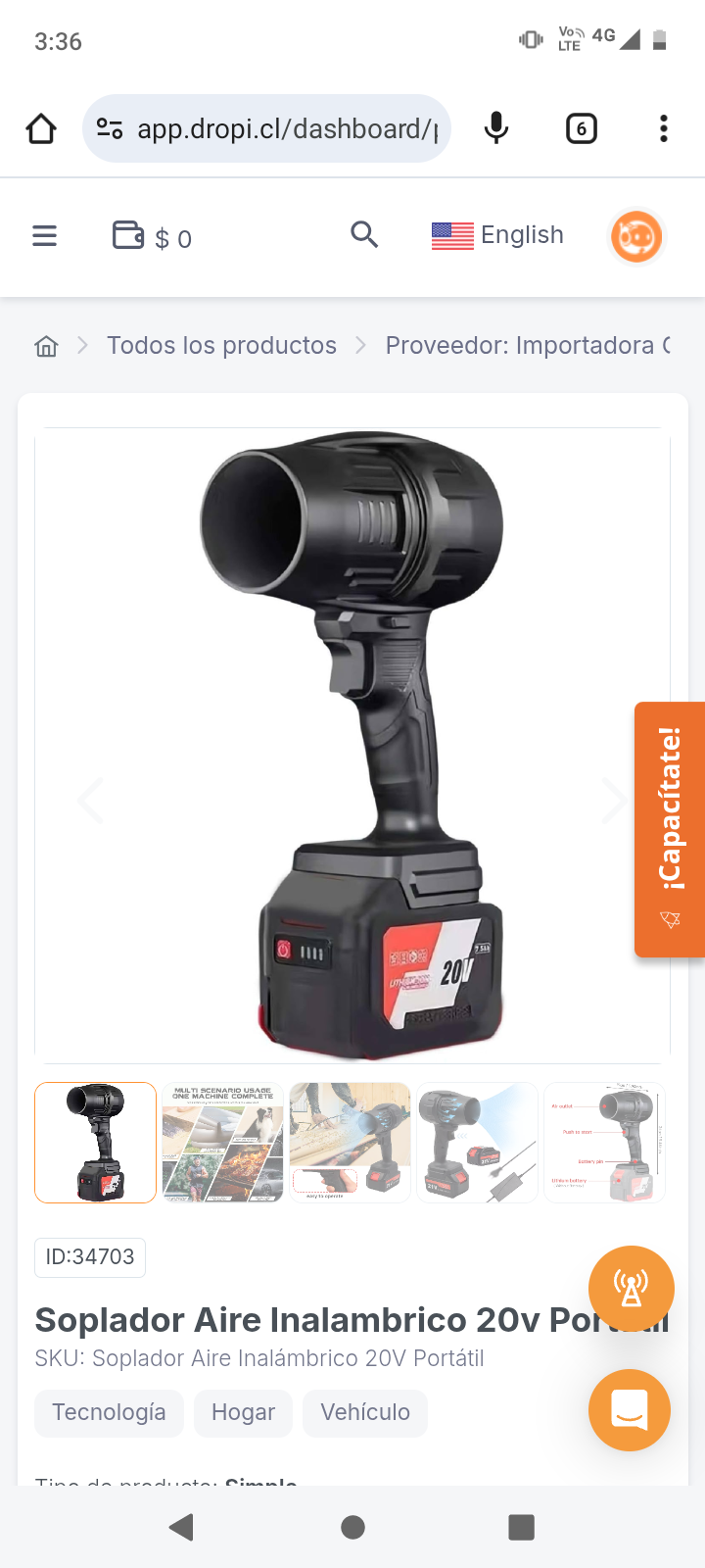 Soplador Aire Inalambrico 20v Portatil