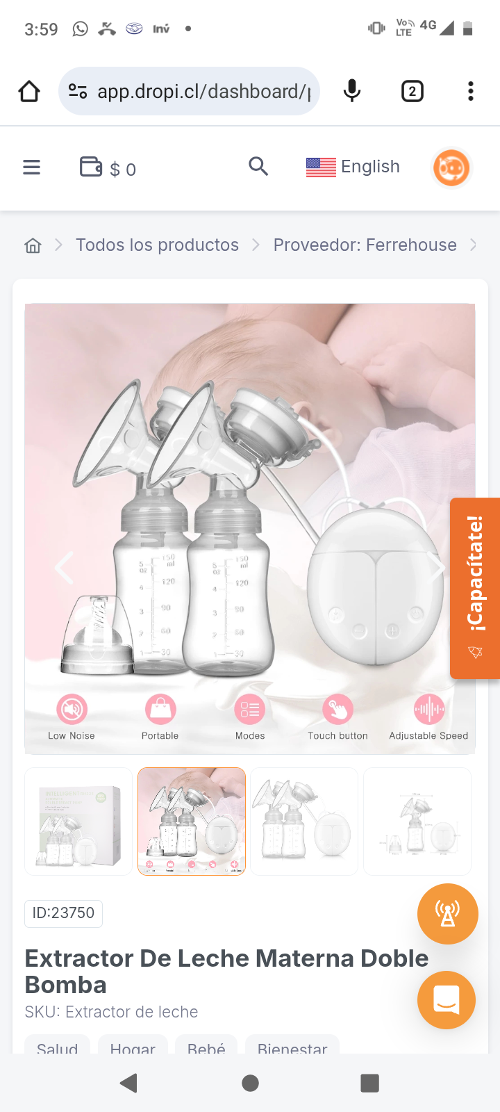 Extractor De Leche Materna Doble Bomba