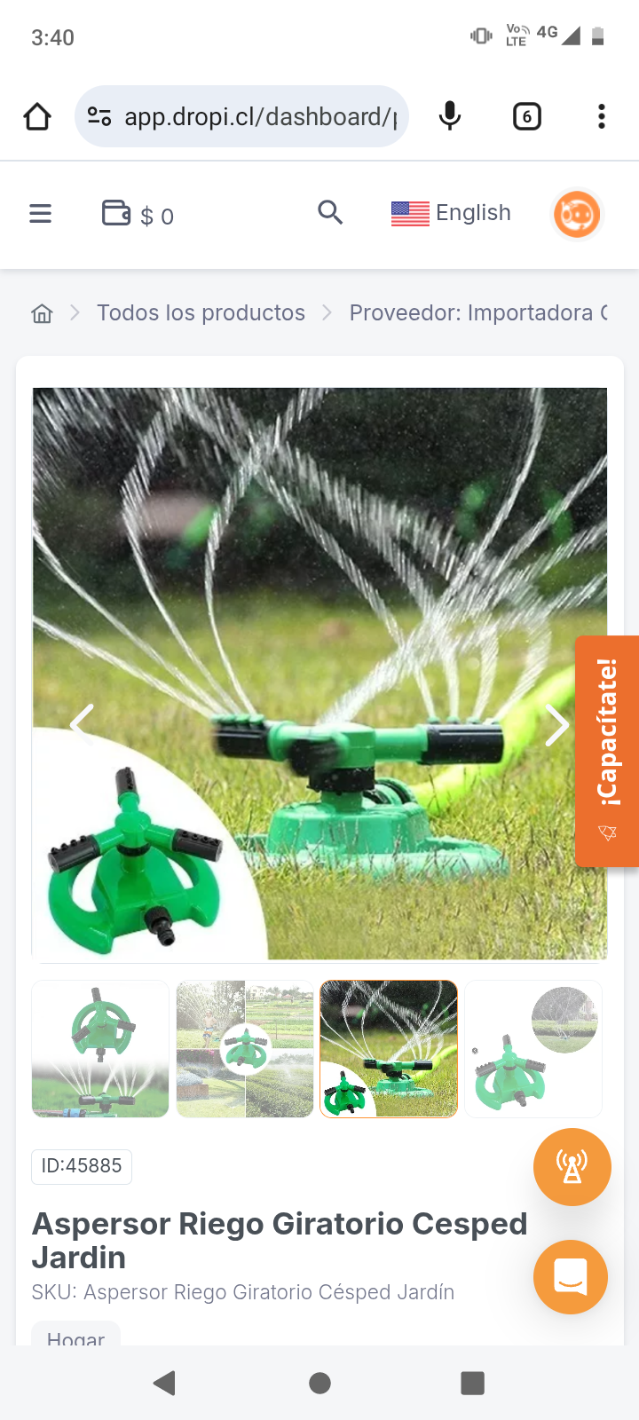Aspersor Riego Giratorio Cesped Jardin