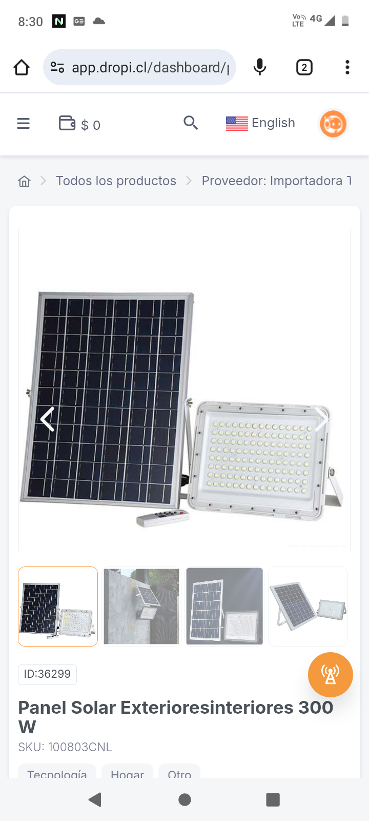 Panel Solar Exterioresinteriores 300 W