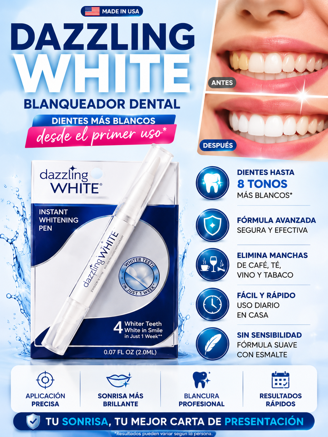 Blanqueador Dental Dazzling White 2x1