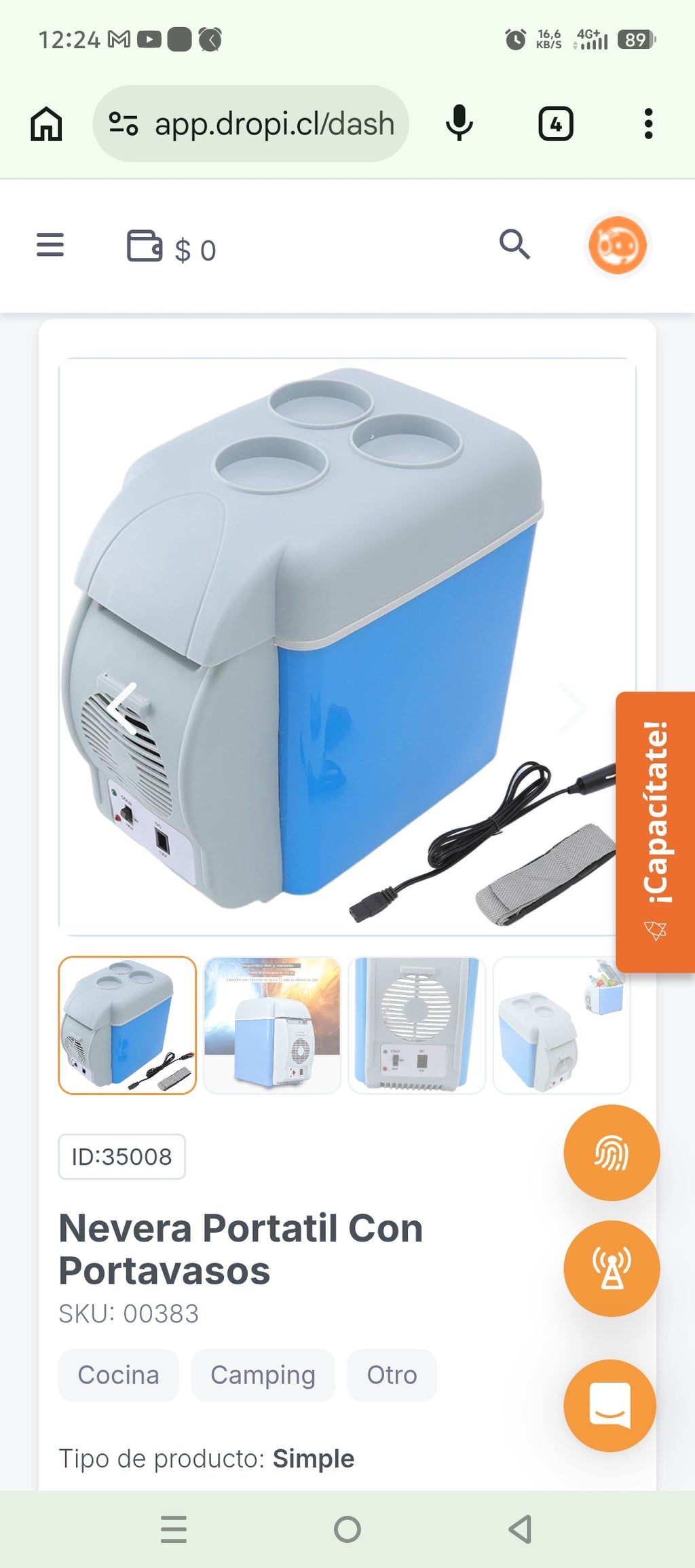 Nevera Portatil Con Portavasos