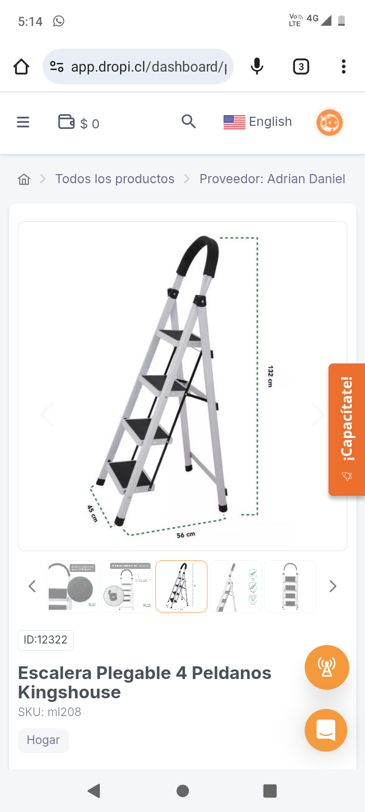 Escalera Plegable 4 Peldanos Kingshouse