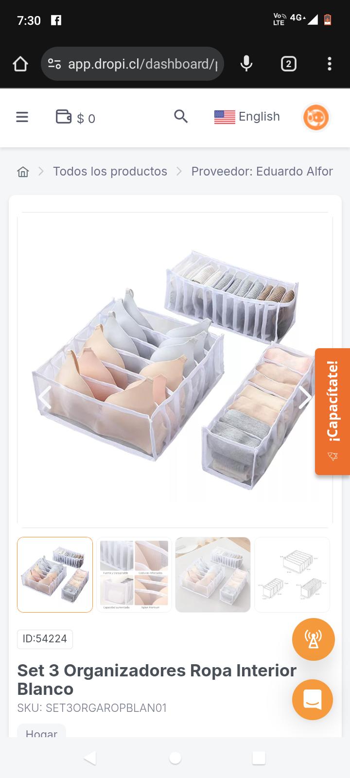 Set 3 Organizadores Ropa Interior Blanco